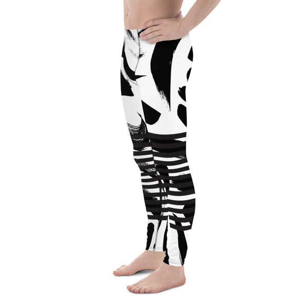 Black Horizontal Striped Meggings, Best Strokes Abstract Men's Leggings For Men - Made in USA/EU/MX