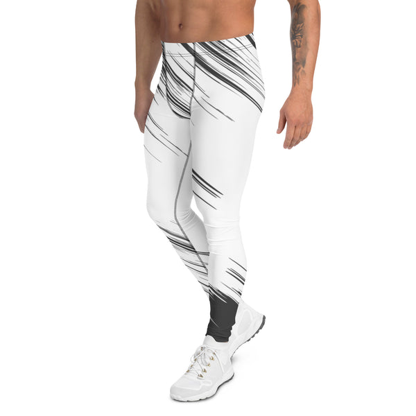 White Grey Abstract Meggings, Best Men's Leggings