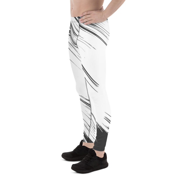 White Grey Abstract Meggings, Best Men's Leggings