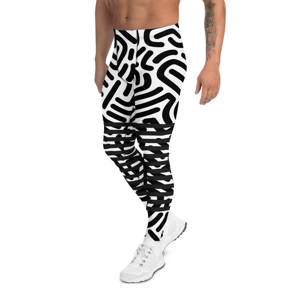 Black White Abstract Meggings, Designer Best Abstract Graphic Men's Leggings