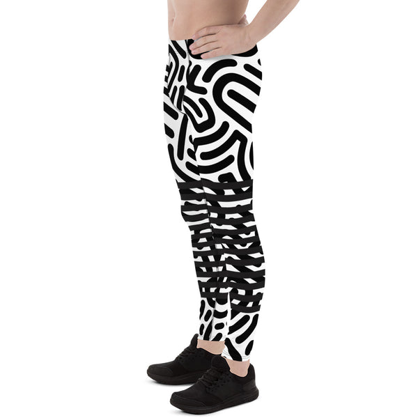 Black White Abstract Meggings, Designer Best Abstract Graphic Men's Leggings