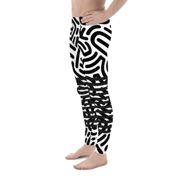 Black White Abstract Meggings, Designer Best Abstract Graphic Men's Leggings