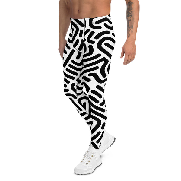 Black White Abstract Meggings, Best Designer Men's Leggings