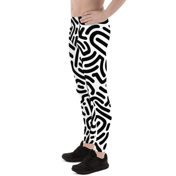 Black White Abstract Meggings, Best Designer Men's Leggings