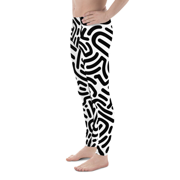 Black White Abstract Meggings, Best Designer Men's Leggings