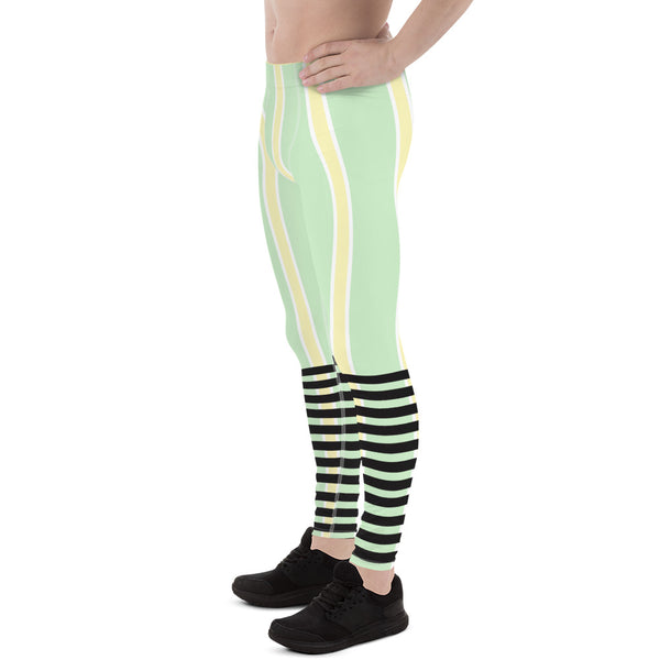Light Green Yellow Striped Meggings, Best Men's Leggings