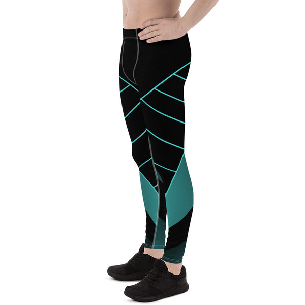 Black Blue Abstract Meggings, Best Designer Men's Leggings