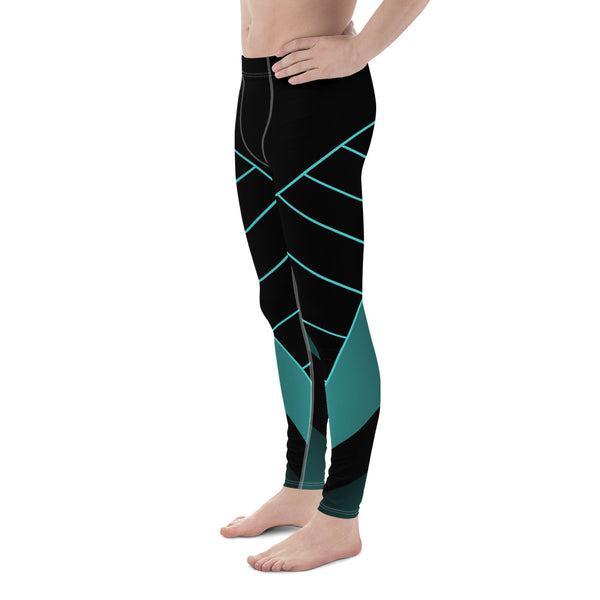 Black Blue Abstract Meggings, Best Designer Men's Leggings