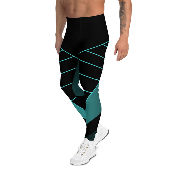 Black Blue Abstract Meggings, Futuristic Men's Leggings