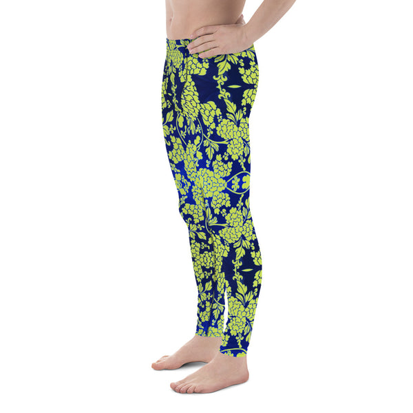 Floral Pattern Best Men's Leggings, Best Green and Blue Oriental Style Floral Print Abstract Designer Print Sexy Meggings Men's Workout Gym Tights Leggings, Men's Compression Tights Pants - Made in USA/ EU/ MX (US Size: XS-3XL)&nbsp;