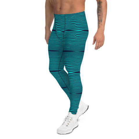 Blue Curvy Men's Leggings, Great Wave Wavy Groovy Retro Style Abstract Pattern Designer Print Sexy Meggings Men's Workout Gym Tights Leggings, Men's Compression Tights Pants - Made in USA/ EU/ MX (US Size: XS-3XL)&nbsp;Patterned Leggings For Men, Tights Workout, Men's Compression Pants, Mens Festival Leggings, Mens Leggings Fashion, Mens Tights, Men Wavy Striped Sports Tights, Retro Waves Print Men's Leggings&nbsp;