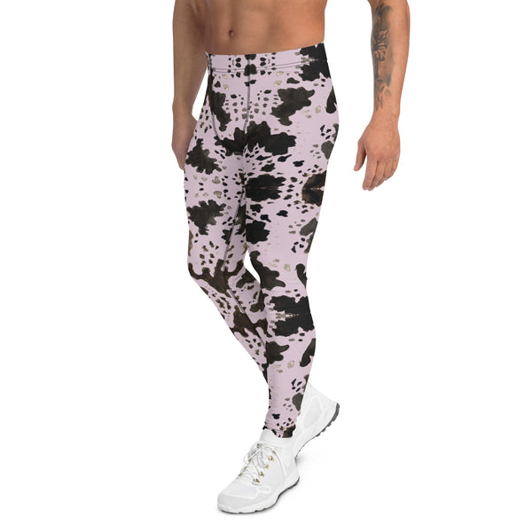 Pink Cow Print Men's Leggings, Brown Cow Animal Print Pattern Designer Print Sexy Meggings Men's Workout Gym Tights Leggings, Men's Compression Tights Pants - Made in USA/ EU/ MX (US Size: XS-3XL) Patterned Leggings For Men, Tights Workout, Men's Compression Pants, Mens Festival Leggings, Mens Leggings Fashion, Mens Tights&nbsp;