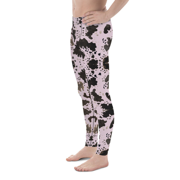 Pink Cow Print Men's Leggings, Brown Cow Animal Print Pattern Designer Print Sexy Meggings Men's Workout Gym Tights Leggings, Men's Compression Tights Pants - Made in USA/ EU/ MX (US Size: XS-3XL) Patterned Leggings For Men, Tights Workout, Men's Compression Pants, Mens Festival Leggings, Mens Leggings Fashion, Mens Tights&nbsp;