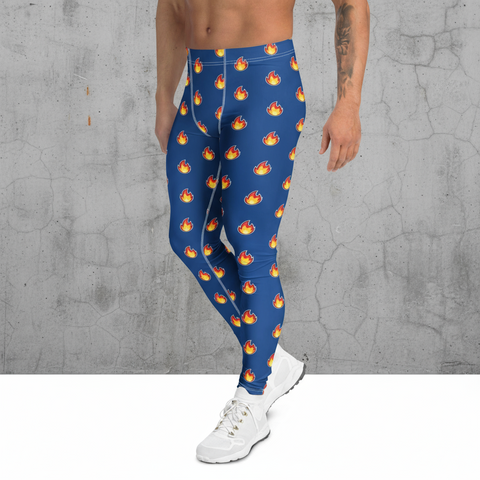 Blue Hot Flames Meggings, Best Gay Friendly Red Hot Flames Print Designer Men's Compression Sports Tights - Made in USA/EU/MX