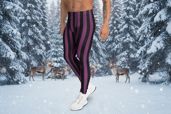 Purple Black Striped Meggings, Best Men's Leggings
