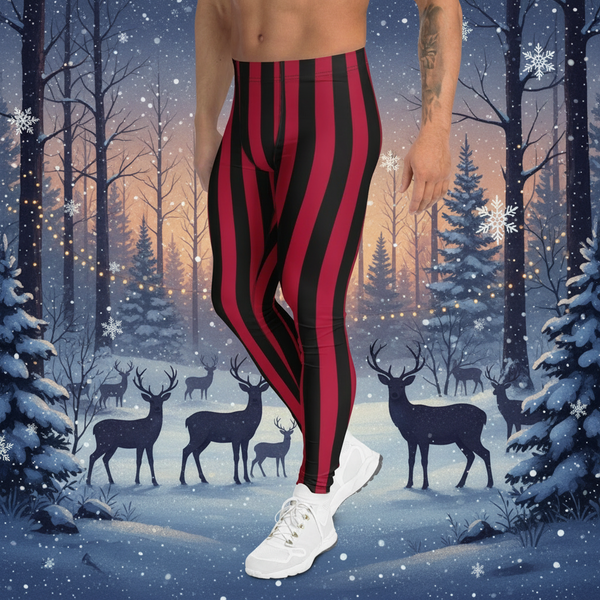 Red Black Striped Meggings, Best Men's Leggings