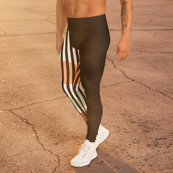 Black White Striped Colorful Meggings, Men's Leggings