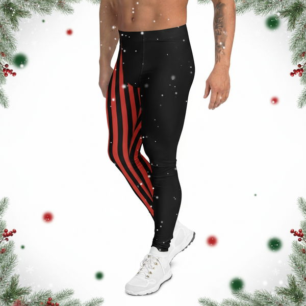 Retro Orange Black Striped Meggings, Men's Leggings