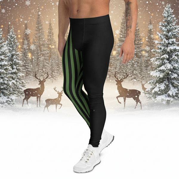 Green Black Striped Meggings, Men's Leggings