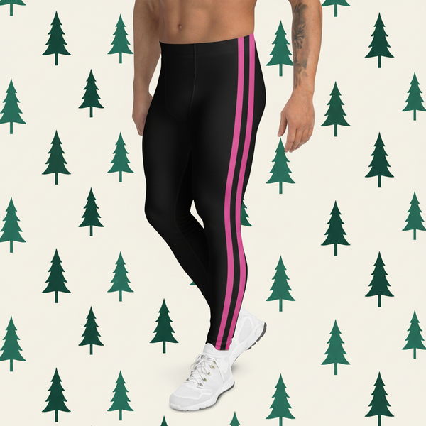 Pink Black Striped Meggings, Men's Leggings