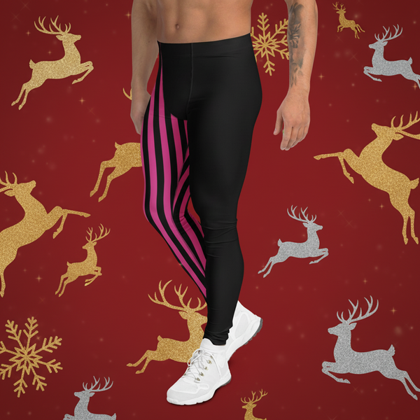 Pink Black Striped Meggings, Men's Leggings