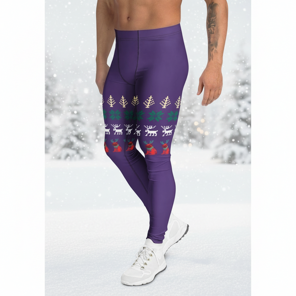 Purple Christmas Print Men's Leggings