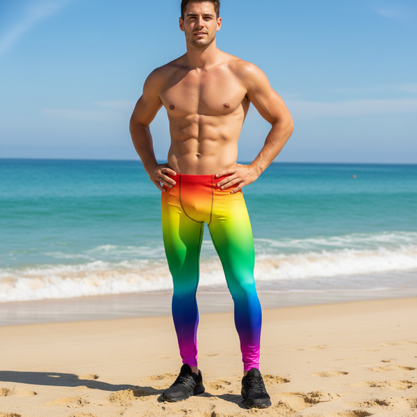 Rainbow Ombre Meggings, Gay Pride Designer Men's Leggings