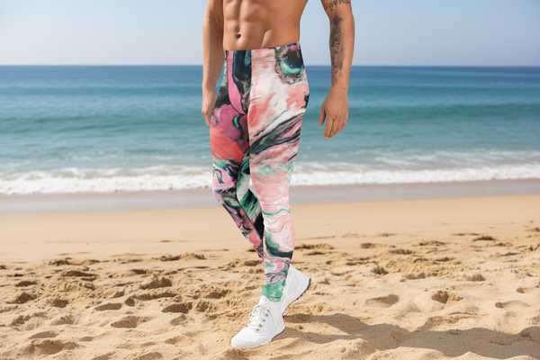 Mosaic Colorful Print Meggings, Abstract Printed Men's Leggings