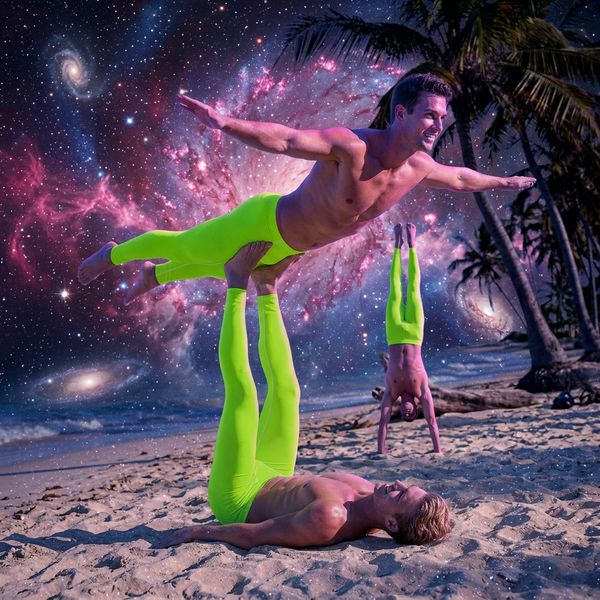 Neon Green Best Men's Leggings, Solid Bright Green Color Men's Running Sports Gym Tights