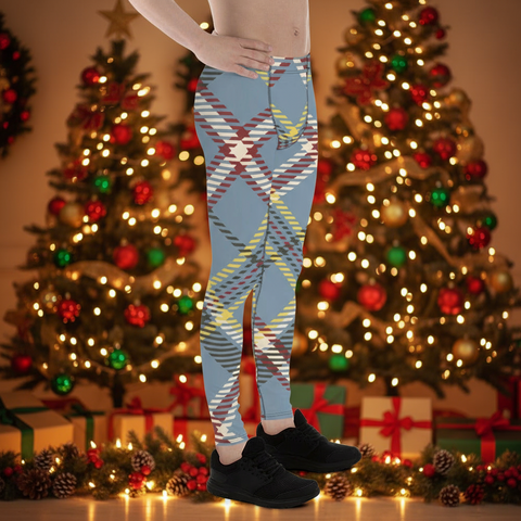 Grey Plaid Print Men's Leggings, Classic Tartan Plaid Print Meggings Compression Christmas Tights-Made in USA/EU/MX