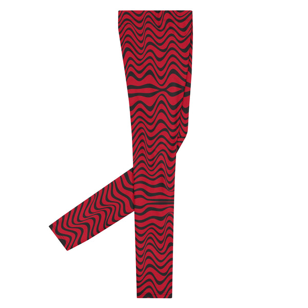 Red Black Curvy Men's Leggings, Great Wave Abstract Pattern Designer Print Sexy Meggings Men's Workout Gym Tights Leggings, Men's Compression Tights Pants - Made in USA/ EU/ MX (US Size: XS-3XL)&nbsp;Patterned&nbsp;Leggings For Men, Tights Workout, Men's Compression Pants, Mens Festival Leggings, Mens Leggings Fashion, Mens Tights