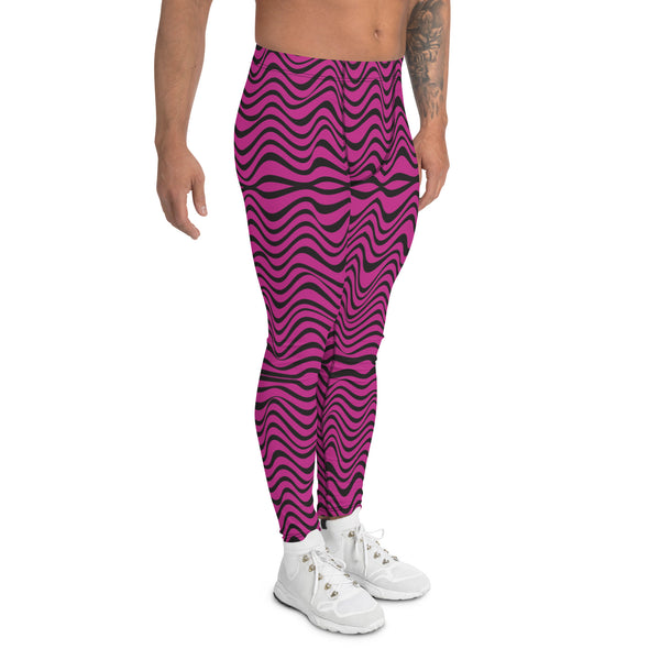 Hot Pink Wavy Meggings, Best Curvy Men's Leggings, Great Wave Abstract Pattern Designer Print Sexy Meggings Men's Workout Gym Tights Leggings, Men's Compression Tights Pants - Made in USA/ EU/ MX (US Size: XS-3XL) Patterned&nbsp;Leggings For Men, Tights Workout, Men's Compression Pants, Mens Festival Leggings, Mens Leggings Fashion, Mens Tights