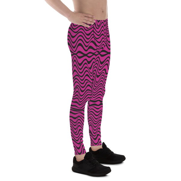 Hot Pink Wavy Meggings, Best Curvy Men's Leggings, Great Wave Abstract Pattern Designer Print Sexy Meggings Men's Workout Gym Tights Leggings, Men's Compression Tights Pants - Made in USA/ EU/ MX (US Size: XS-3XL) Patterned&nbsp;Leggings For Men, Tights Workout, Men's Compression Pants, Mens Festival Leggings, Mens Leggings Fashion, Mens Tights