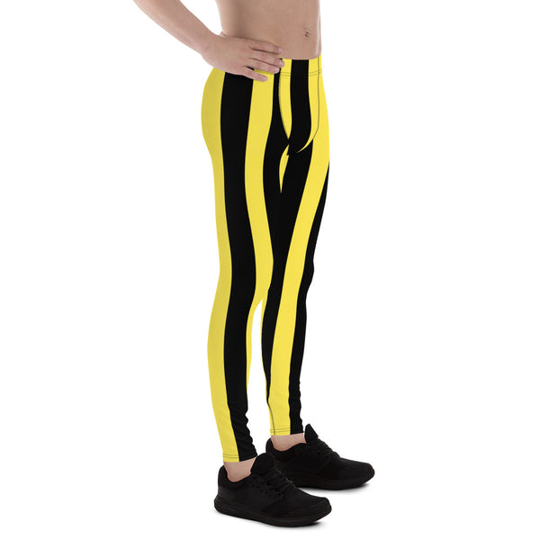 Black Yellow Stripes Meggings, Colorful Patterned Designer Best Men's Leggings, Designer Print Sexy Meggings Men's Workout Gym Tights Leggings, Men's Compression Tights Pants - Made in USA/ EU/ MX (US Size: XS-3XL) 