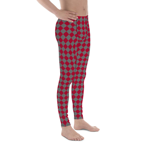 Red Checkered Red Men's Leggings, Check Pants Men, Men's Plaid Pants, Checkered Pants - Made in USA/EU/MX