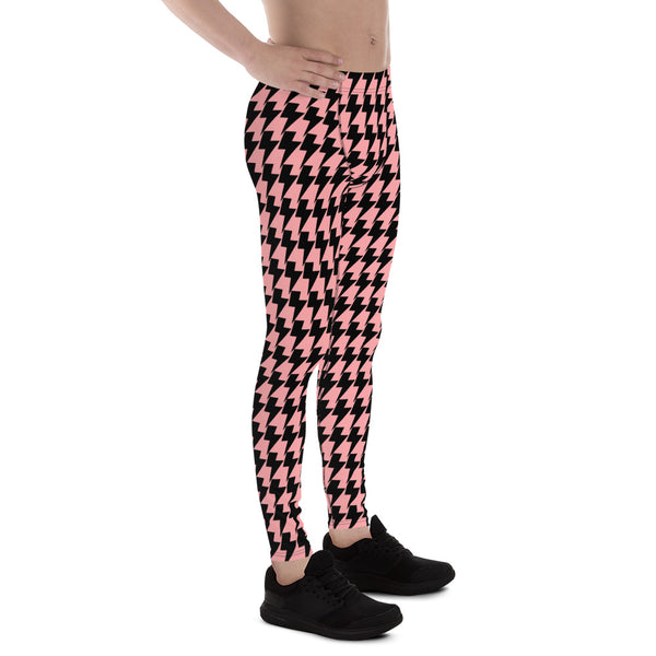 Lighting Abstract Pink Men's Leggings, Pink and Black Lighting Abstract Designer Print Sexy Meggings Men's Workout Gym Tights Leggings, Men's Compression Tights Pants - Made in USA/ EU/ MX (US Size: XS-3XL)&nbsp;