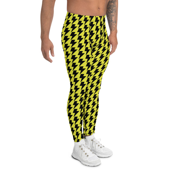 Lighting Abstract Yellow Men's Leggings, Yellow and Black Lighting Abstract Designer Print Sexy Meggings Men's Workout Gym Tights Leggings, Men's Compression Tights Pants - Made in USA/ EU/ MX (US Size: XS-3XL)&nbsp;