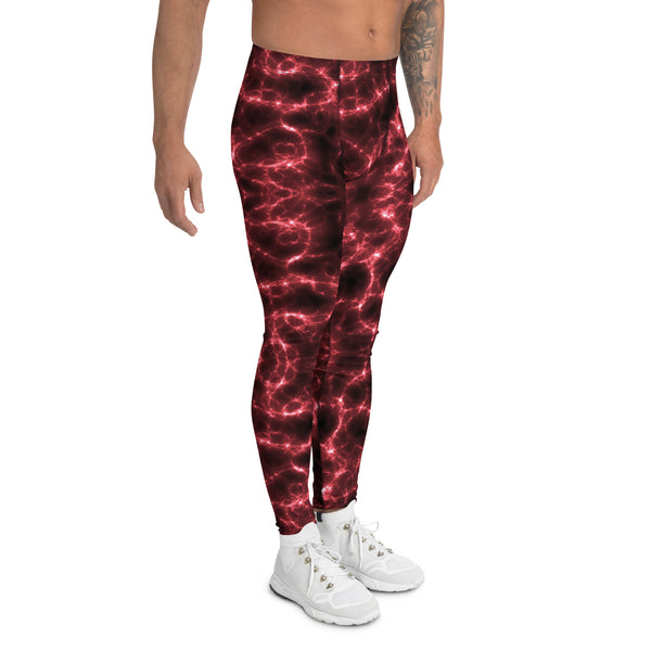 Red Lightning Men's Leggings, Mens Lightning Storm Pants, Thunder Lightning Leggings For Men-Made in USA/EU/MX (US Size: XS-3XL) Lighting Abstract Designer Print Sexy Meggings Men's Workout Gym Tights Leggings, Men's Compression Tights Pants&nbsp;&nbsp;