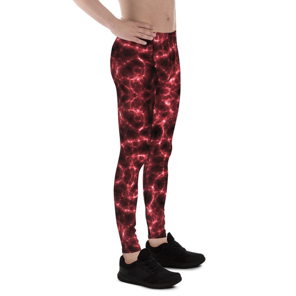 Red Lightning Men's Leggings, Mens Lightning Storm Pants, Thunder Lightning Leggings For Men-Made in USA/EU/MX (US Size: XS-3XL) Lighting Abstract Designer Print Sexy Meggings Men's Workout Gym Tights Leggings, Men's Compression Tights Pants&nbsp;&nbsp;