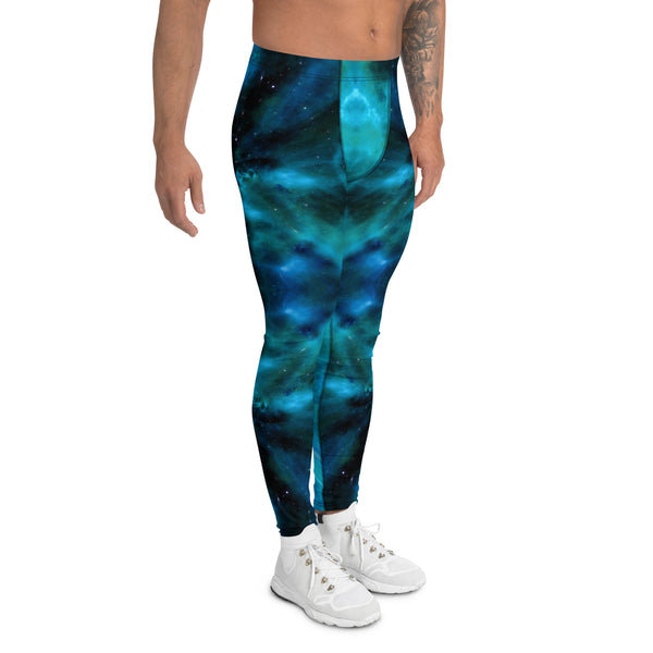 Blue Space Men's Leggings, Colorful Best Mens Galaxy Space Lightning Storm Pants, Thunder Lightning Leggings For Men-Made in USA/EU/MX (US Size: XS-3XL) Lighting Abstract Designer Print Sexy Meggings Men's Workout Gym Tights Leggings, Men's Compression Tights Pants&nbsp;&nbsp;