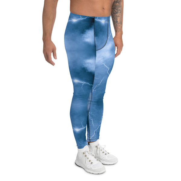 Ocean Blue Space Men's Leggings, Colorful Best Mens Galaxy Space Lightning Storm Pants, Thunder Lightning Leggings For Men-Made in USA/EU/MX (US Size: XS-3XL)&nbsp;Lighting Abstract Designer Print Sexy Meggings Men's Workout Gym Tights Leggings, Men's Compression Tights Pants&nbsp;&nbsp;