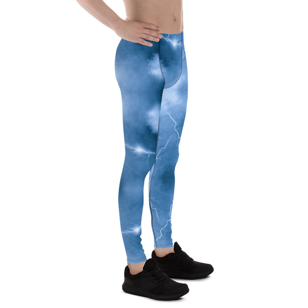 Ocean Blue Space Men's Leggings, Colorful Best Mens Galaxy Space Lightning Storm Pants, Thunder Lightning Leggings For Men-Made in USA/EU/MX (US Size: XS-3XL)&nbsp;Lighting Abstract Designer Print Sexy Meggings Men's Workout Gym Tights Leggings, Men's Compression Tights Pants&nbsp;&nbsp;