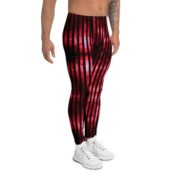 Red Striped Men's Leggings, Vertical Striped Designer Print Sexy Meggings Men's Workout Gym Tights Leggings, Men's Compression Tights Pants - Made in USA/ EU/ MX (US Size: XS-3XL)&nbsp;