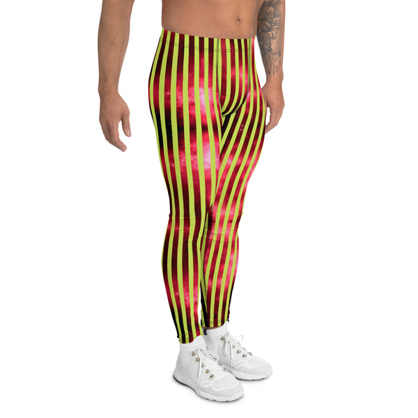 Red Green Striped Men's Leggings, Abstract Vertical Striped Designer Print Sexy Meggings Men's Workout Gym Tights Leggings, Men's Compression Tights Pants - Made in USA/ EU/ MX (US Size: XS-3XL)&nbsp;