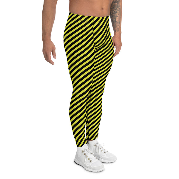 Colorful Diagonally Striped Meggings, Yellow and Black Diagonal Striped Best Abstract Designer Print Sexy Meggings Men's Workout Gym Tights Leggings, Men's Compression Tights Pants - Made in USA/ EU/ MX (US Size: XS-3XL)&nbsp;