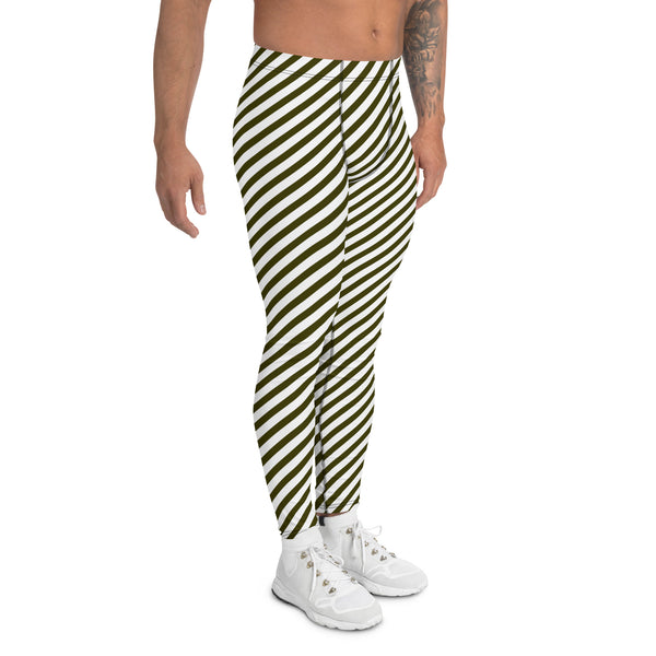 Pine Green Black Striped Meggings, Diagonal Striped&nbsp;Designer Print Sexy Meggings Men's Workout Gym Tights Leggings, Men's Compression Tights Pants - Made in USA/ EU/ MX (US Size: XS-3XL)&nbsp;