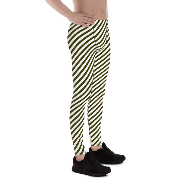 Pine Green Black Striped Meggings, Diagonal Striped&nbsp;Designer Print Sexy Meggings Men's Workout Gym Tights Leggings, Men's Compression Tights Pants - Made in USA/ EU/ MX (US Size: XS-3XL)&nbsp;