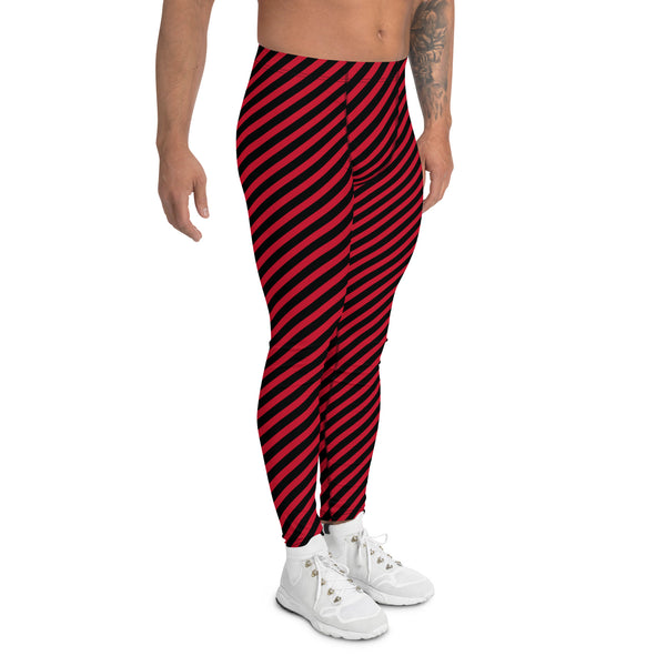 Colorful Diagonally Striped Meggings, Red and Black Diagonal Striped Best Abstract Designer Print Sexy Meggings Men's Workout Gym Tights Leggings, Men's Compression Tights Pants - Made in USA/ EU/ MX (US Size: XS-3XL)&nbsp;