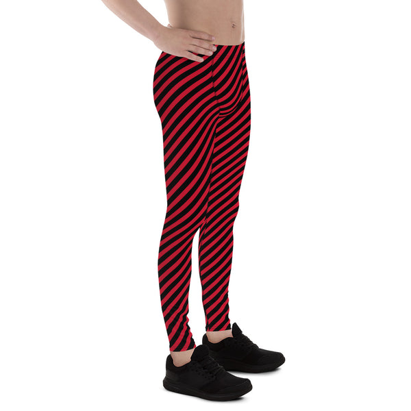 Colorful Diagonally Striped Meggings, Red and Black Diagonal Striped Best Abstract Designer Print Sexy Meggings Men's Workout Gym Tights Leggings, Men's Compression Tights Pants - Made in USA/ EU/ MX (US Size: XS-3XL)&nbsp;