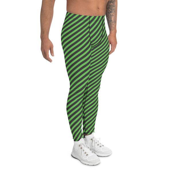 Colorful Diagonally Striped Meggings, Grey and Green Diagonal Striped Best Abstract Designer Print Sexy Meggings Men's Workout Gym Tights Leggings, Men's Compression Tights Pants - Made in USA/ EU/ MX (US Size: XS-3XL)&nbsp;